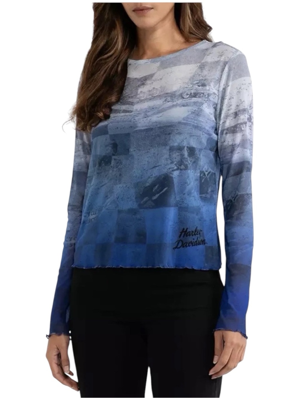 Harley Davidson Women’s Cool Blue Mesh Top w/ Allover Graphic & Camisole - Large